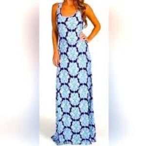 Lilly Pulitzer Racerback‎ Resort Blue/Navy/White Maxi Dress Sz S